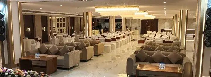 Lounge seating at the entrance end of Jalsa, with guest chairs set out behind
